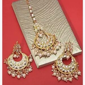 ZAVERI PEARLS Gold Tone Kundan & Pearls Traditional Earring & Maangtikka Set For Women-ZPFK8537
 (10672-10673) SHANI