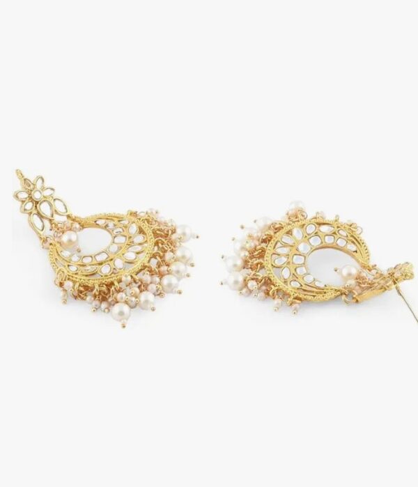 ZAVERI PEARLS Gold Tone Kundan & Pearls Traditional Earring & Maangtikka Set For Women-ZPFK8537
 (10672-10673) SHANI - Image 3