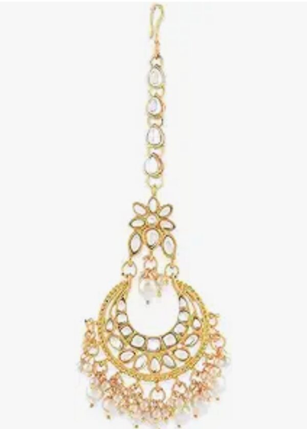 ZAVERI PEARLS Gold Tone Kundan & Pearls Traditional Earring & Maangtikka Set For Women-ZPFK8537
 (10672-10673) SHANI - Image 6