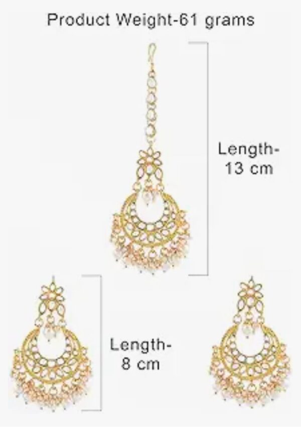ZAVERI PEARLS Gold Tone Kundan & Pearls Traditional Earring & Maangtikka Set For Women-ZPFK8537
 (10672-10673) SHANI - Image 2