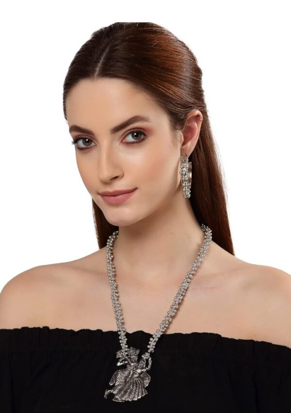 Shining Diva Fashion Latest Stylish Traditional Oxidised Silver Necklace Jewellery Set for Women (13135s)
 (10675) SHANI (ering not included) - Image 2