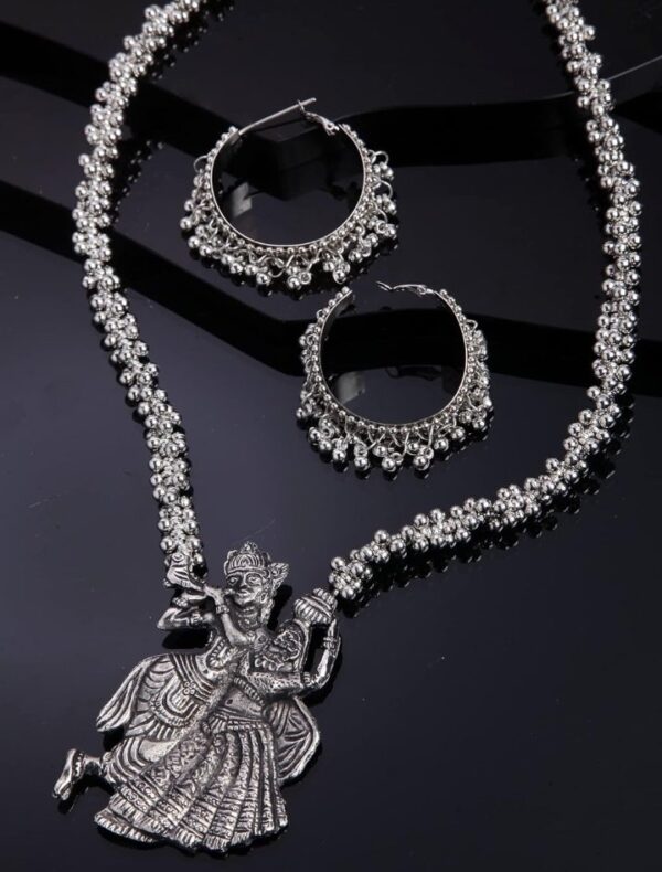 Shining Diva Fashion Latest Stylish Traditional Oxidised Silver Necklace Jewellery Set for Women (13135s)
 (10675) SHANI (ering not included) - Image 4