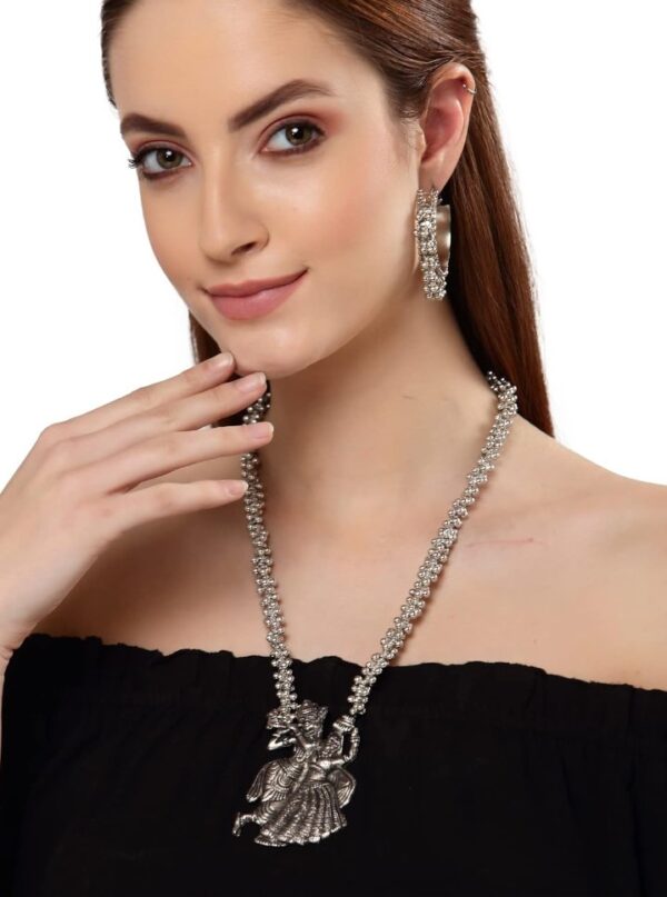 Shining Diva Fashion Latest Stylish Traditional Oxidised Silver Necklace Jewellery Set for Women (13135s)
 (10675) SHANI (ering not included) - Image 3