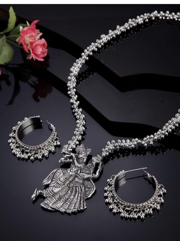 Shining Diva Fashion Latest Stylish Traditional Oxidised Silver Necklace Jewellery Set for Women (13135s)
 (10675) SHANI (ering not included) - Image 5