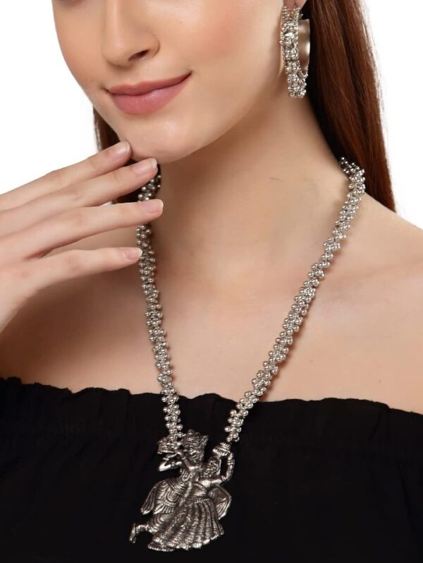 Shining Diva Fashion Latest Stylish Traditional Oxidised Silver Necklace Jewellery Set for Women (13135s)
 (10675) SHANI (ering not included)