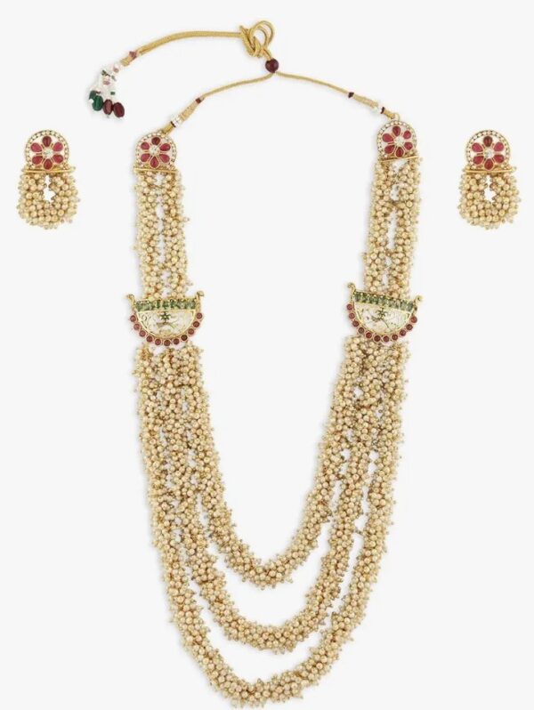 ZAVERI PEARLS Pink & Green Multi Layers Cluster Pearls Long Necklace & Earring Set For Women-ZPFK13669
(10541) SHANI - Image 4