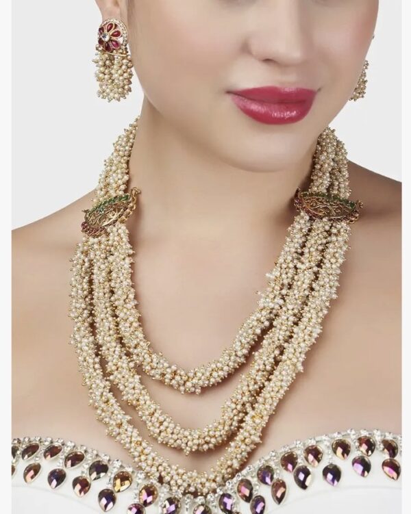 ZAVERI PEARLS Pink & Green Multi Layers Cluster Pearls Long Necklace & Earring Set For Women-ZPFK13669
(10541) SHANI  (ering not included) shani - Image 3