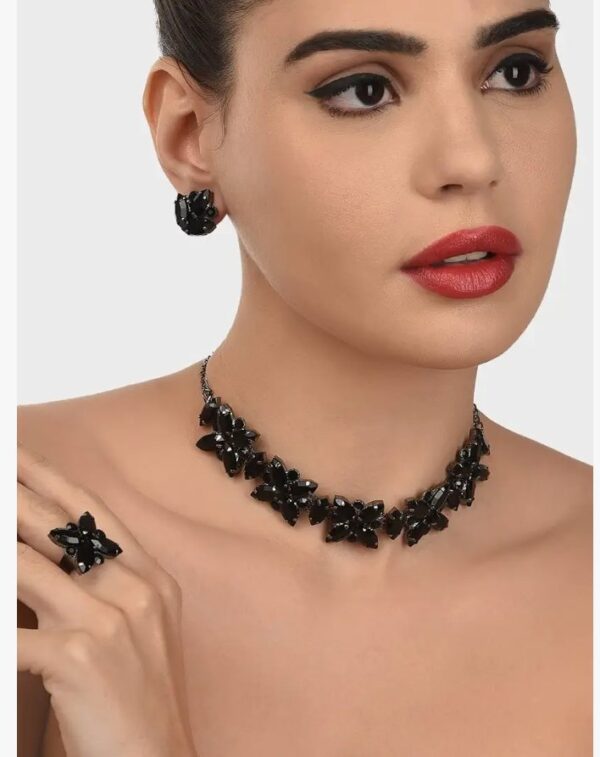 ZAVERI PEARLS Black Dazzling Stones Embellished Contemporary Necklace Earring & Ring Set For Women-ZPFK12620
 (10640) shani (ering not included) - Image 3