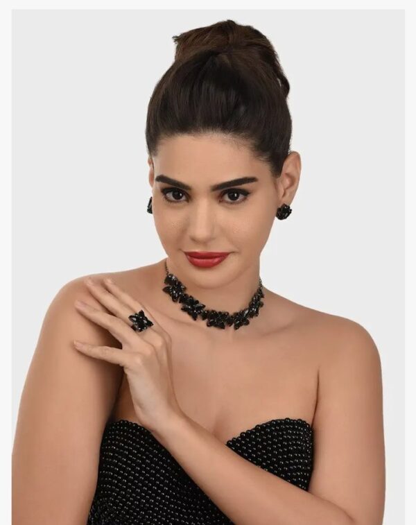 ZAVERI PEARLS Black Dazzling Stones Embellished Contemporary Necklace Earring & Ring Set For Women-ZPFK12620
 (10640) shani (ering not included) - Image 2