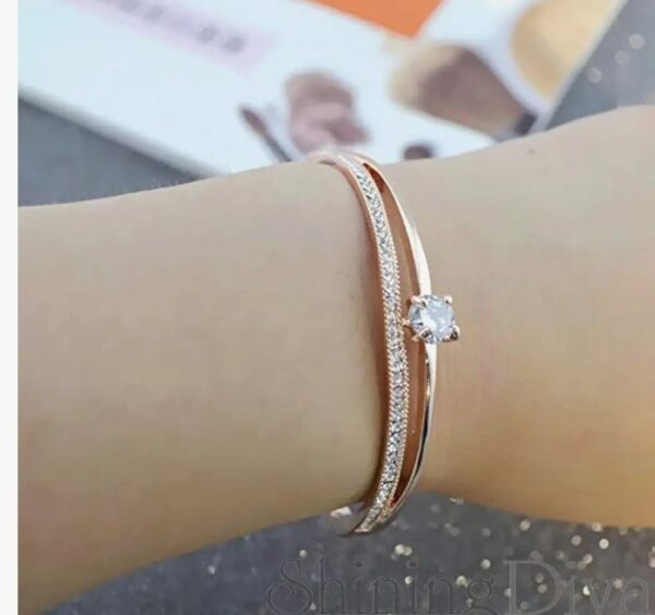 Shining Diva Fashion Stylish 18k Rose Gold Plated Crystal Bangle Bracelet for Women-(9814b)
(10695) SHANI - Image 3