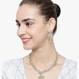Shining Diva Fashion Jewelry Gold Plated Kundan Fancy Necklace Traditional Jewellery Set with Earrings for Women & Girls (White)(9602s) (10533-10534) SHANI