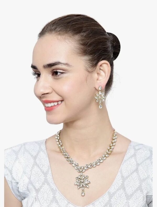 Shining Diva Fashion Jewelry Gold Plated Kundan Fancy Necklace Traditional Jewellery Set with Earrings for Women & Girls (White)(9602s) (10533-10534) SHANI