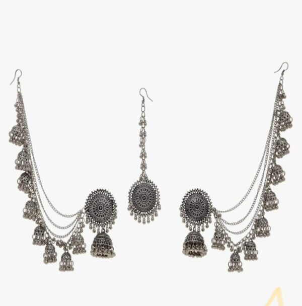 Shining Diva Fashion Latest Stylish Oxidised Maang Tikka Bahubali Jhumka Earrings for Women and Girls (12395er)(10592-10593) SHANI - Image 2