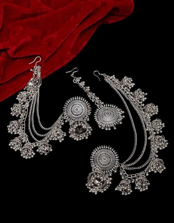 Shining Diva Fashion Latest Stylish Oxidised Maang Tikka Bahubali Jhumka Earrings for Women and Girls (12395er)(10592-10593) SHANI - Image 3