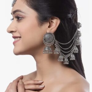 Shining Diva Fashion Latest Stylish Oxidised Maang Tikka Bahubali Jhumka Earrings for Women and Girls (12395er)(10592-10593) SHANI