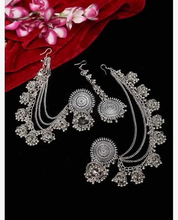 Shining Diva Fashion Latest Stylish Oxidised Maang Tikka Bahubali Jhumka Earrings for Women and Girls (12395er)(10592-10593) SHANI - Image 7