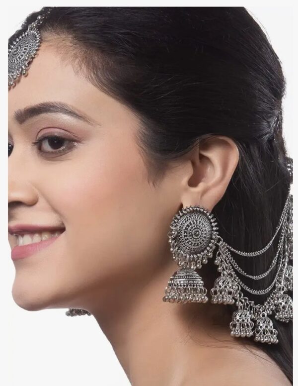 Shining Diva Fashion Latest Stylish Oxidised Maang Tikka Bahubali Jhumka Earrings for Women and Girls (12395er)(10592-10593) SHANI - Image 5