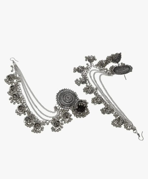 Shining Diva Fashion Latest Stylish Oxidised Maang Tikka Bahubali Jhumka Earrings for Women and Girls (12395er)(10592-10593) SHANI - Image 4