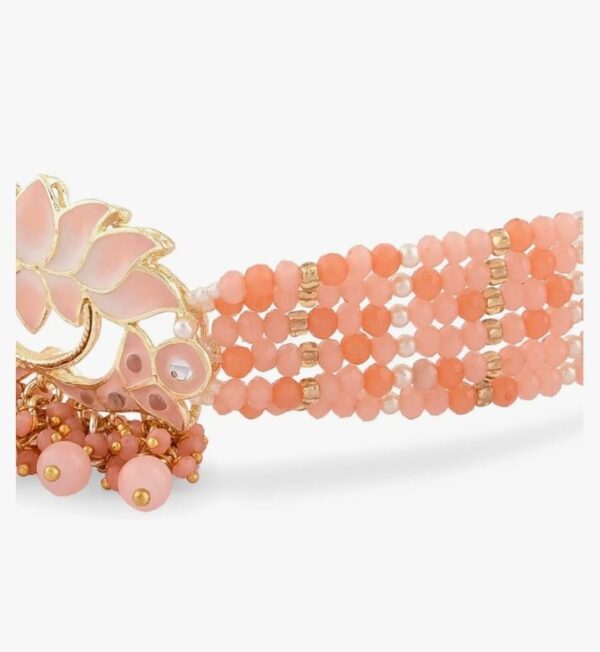 ZAVERI PEARLS Orange & Peach Meenakari Lotus Multistrand Crystal Beaded Choker Necklace Earring & Ring Set For Women-ZPFK14759
(10657-10658) SHANI - Image 7