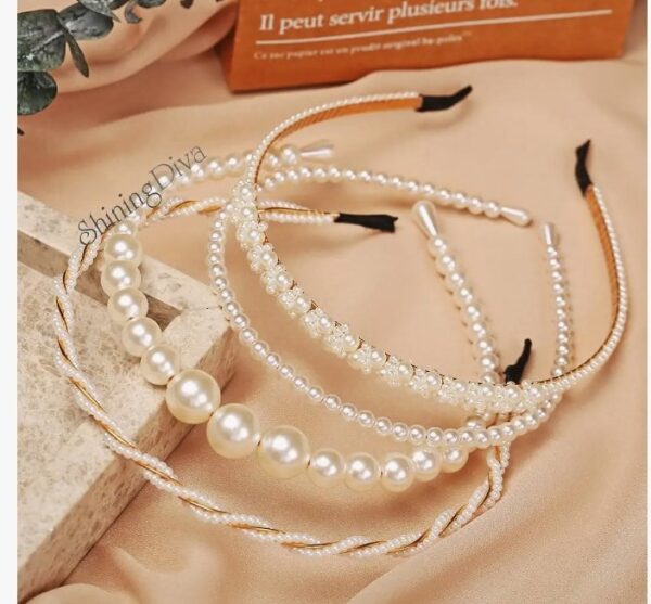 Shining Diva Fashion 4 Pcs Headbands Stylish Pearl Hairbands Hair Accessories Hair Bands for Women Girls (14967hb) (10569-10570) SHANI - Image 8