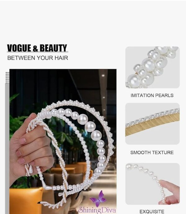 Shining Diva Fashion 4 Pcs Headbands Stylish Pearl Hairbands Hair Accessories Hair Bands for Women Girls (14967hb) (10569-10570) SHANI - Image 2