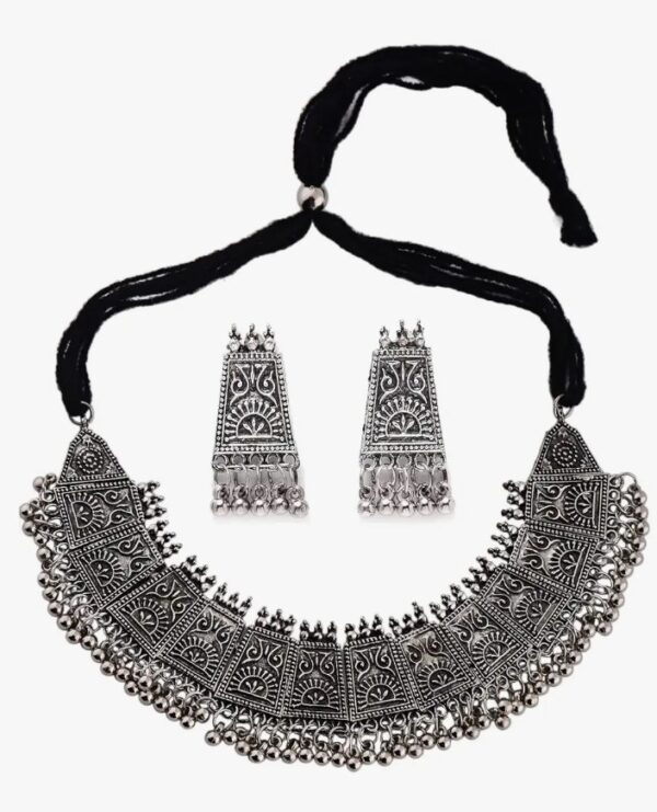 Shining Diva Fashion Latest Stylish Traditional Oxidised Silver Necklace Jewellery Set for Women (13108s
(10625-10606) SHANI