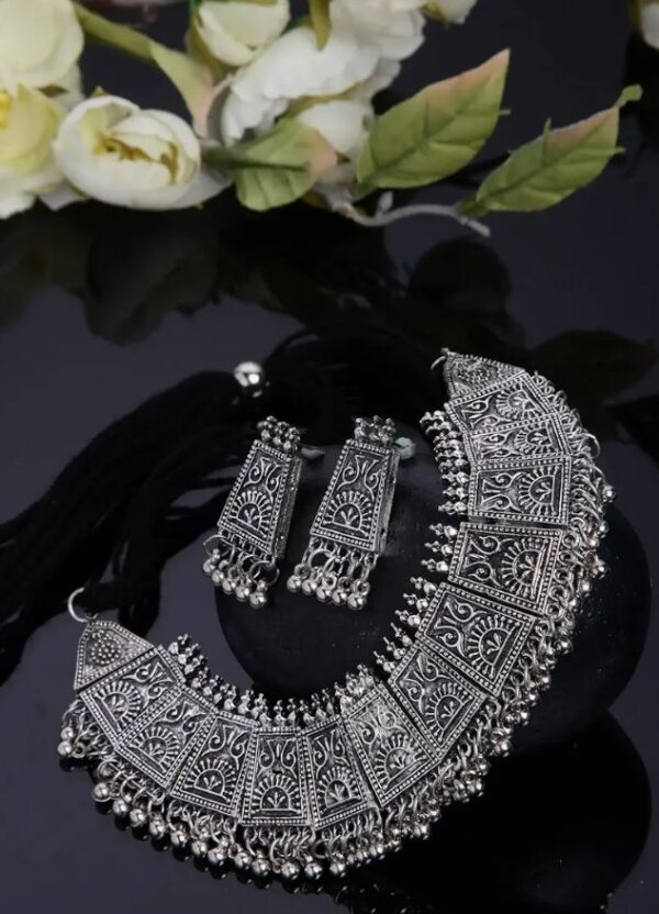 Shining Diva Fashion Latest Stylish Traditional Oxidised Silver Necklace Jewellery Set for Women (13108s
(10625-10606) SHANI - Image 4