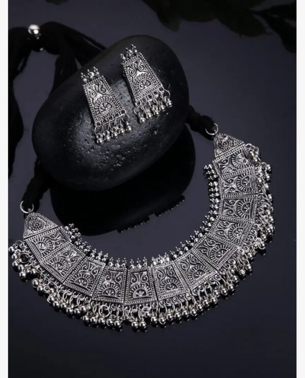 Shining Diva Fashion Latest Stylish Traditional Oxidised Silver Necklace Jewellery Set for Women (13108s
(10625-10606) SHANI - Image 7