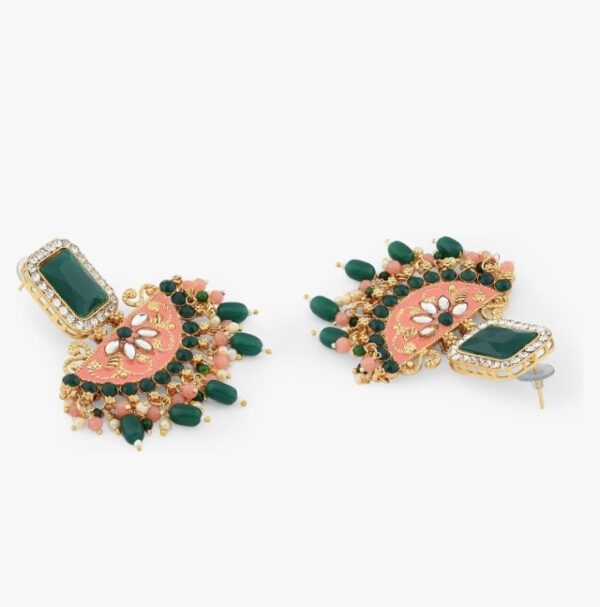 ZAVERI PEARLS Peach & Green Multistrands Bridal Necklace Earring Maangtikka & Ring Set For Women-ZPFK12626
(10701-10661) Shani - Image 4