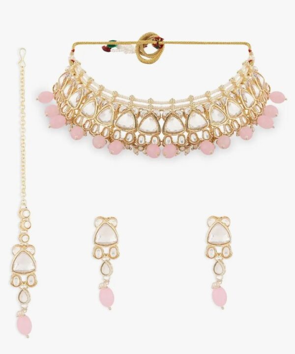 ZAVERI PEARLS Pink Kundan Artificial Stones & Beads Necklace Earring & Maangtikka Set For Women-ZPFK17090
(10662) SHANI - Image 3