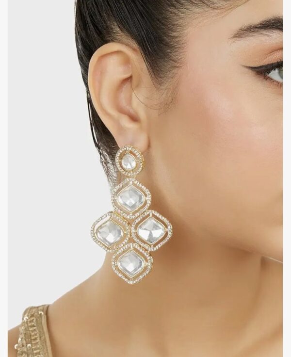Zaveri Pearls Gold Tone Dazzling Stones Austrian Diamonds Statement Dangler Earring For Women-ZPFK18007 (10693-10694) SHANI - Image 2