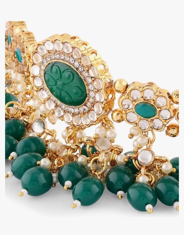 ZAVERI PEARLS Green Stones Beads Kundan Choker Necklace Earring Maangtikka & Ring Set For Women-ZPFK18452
(10643) SHANI - Image 5