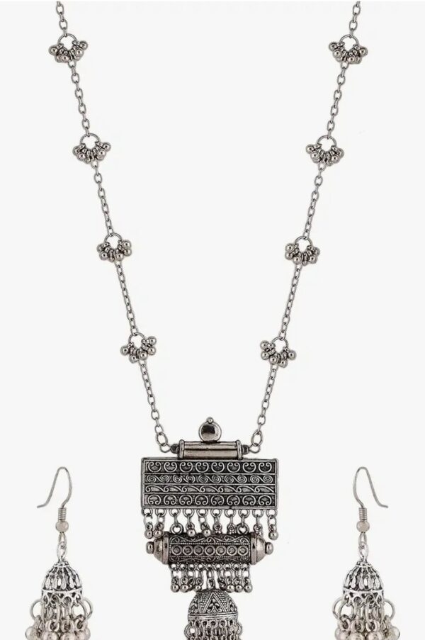 Shining Diva Fashion Latest Stylish Traditional Oxidised Silver Necklace Jewellery Set for Women (13118s)
(10680-10681) SHANI - Image 2