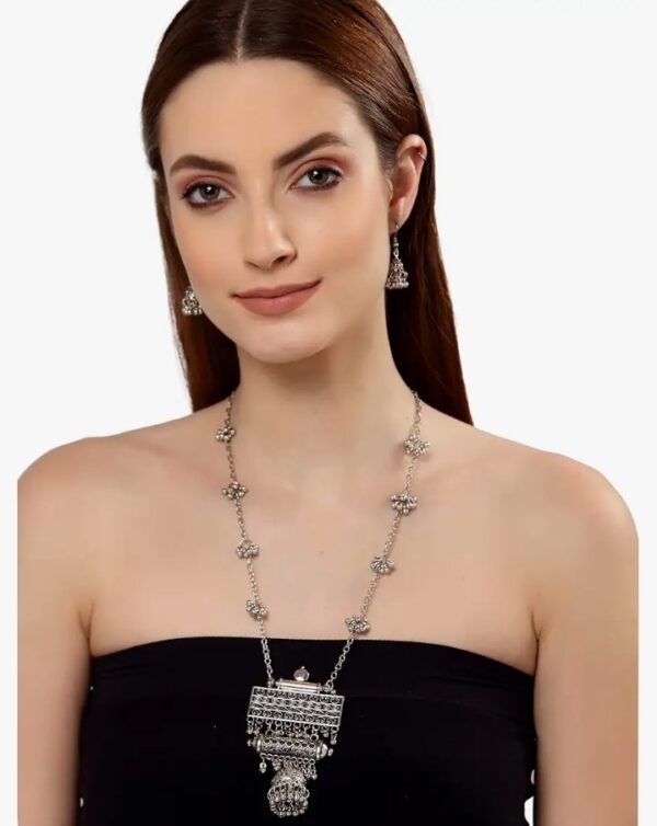 Shining Diva Fashion Latest Stylish Traditional Oxidised Silver Necklace Jewellery Set for Women (13118s)
(10680-10681) SHANI - Image 8