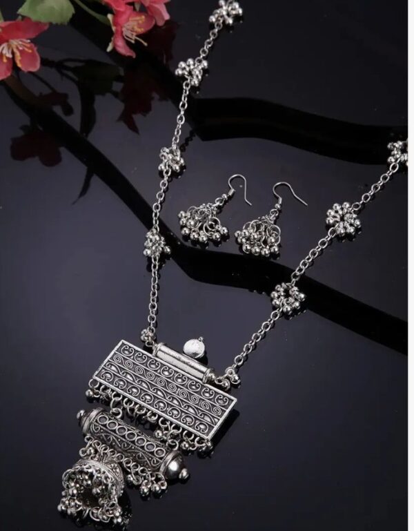 Shining Diva Fashion Latest Stylish Traditional Oxidised Silver Necklace Jewellery Set for Women (13118s)
(10680-10681) SHANI - Image 6