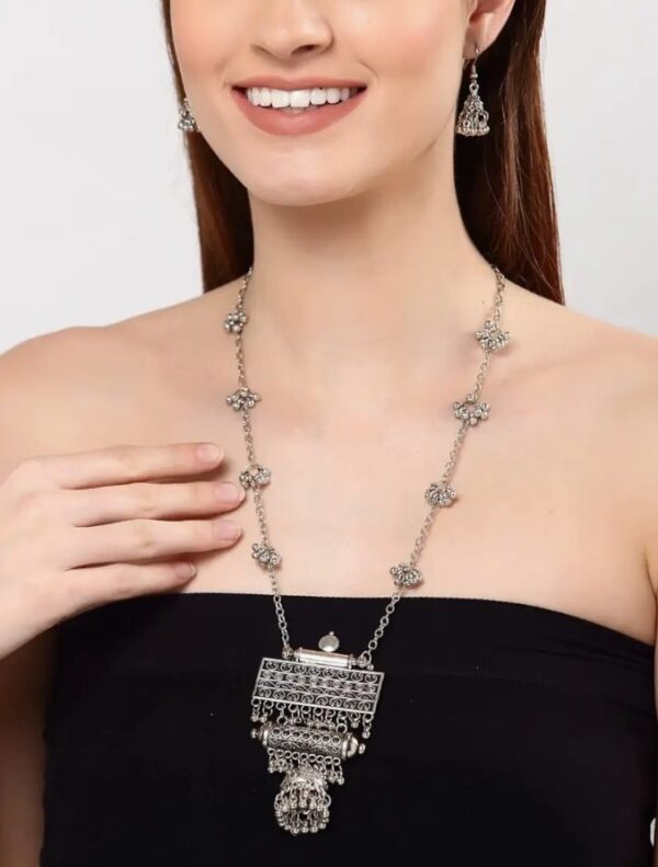 Shining Diva Fashion Latest Stylish Traditional Oxidised Silver Necklace Jewellery Set for Women (13118s)
(10680-10681) SHANI - Image 4
