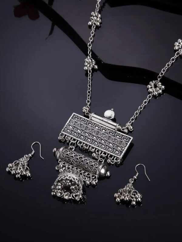 Shining Diva Fashion Latest Stylish Traditional Oxidised Silver Necklace Jewellery Set for Women (13118s)
(10680-10681) SHANI - Image 7
