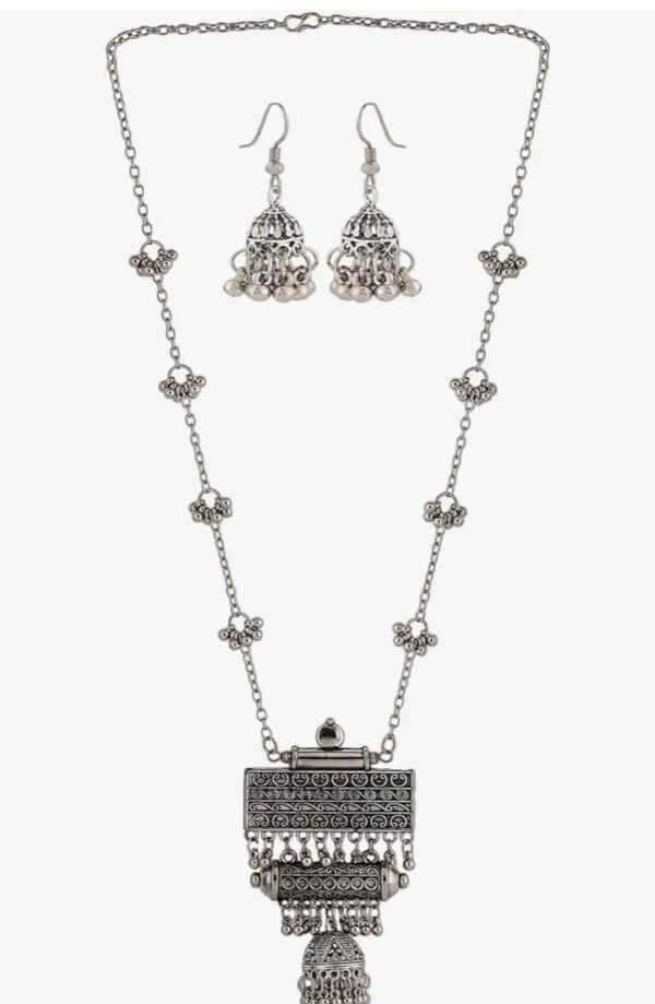 Shining Diva Fashion Latest Stylish Traditional Oxidised Silver Necklace Jewellery Set for Women (13118s)
(10680-10681) SHANI - Image 3