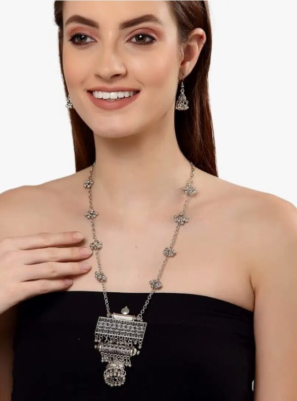 Shining Diva Fashion Latest Stylish Traditional Oxidised Silver Necklace Jewellery Set for Women (13118s)
(10680-10681) SHANI