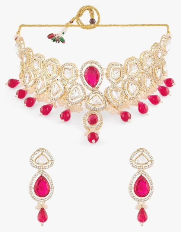 ZAVERI PEARLS Pink Beads Dazzling Austrian Diamonds Stones Choker Necklace & Earring Set For Women-ZPFK18058
(10688) SHANI - Image 3