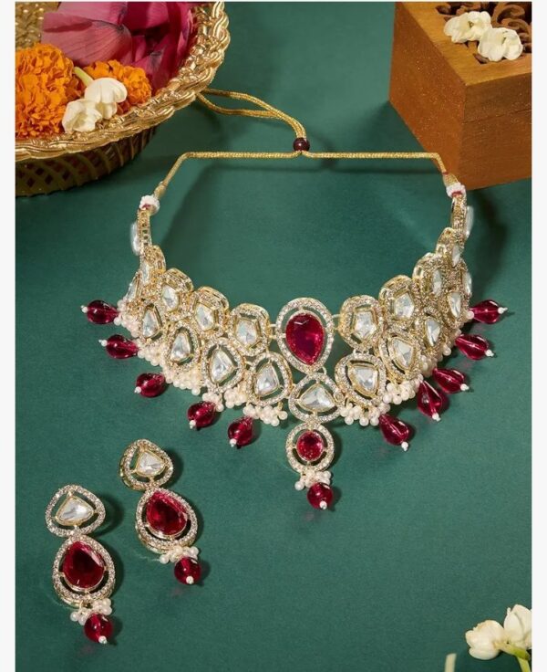 ZAVERI PEARLS Pink Beads Dazzling Austrian Diamonds Stones Choker Necklace & Earring Set For Women-ZPFK18058
(10688) SHANI - Image 7