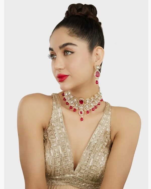 ZAVERI PEARLS Pink Beads Dazzling Austrian Diamonds Stones Choker Necklace & Earring Set For Women-ZPFK18058
(10688) SHANI - Image 5