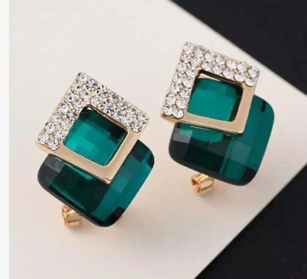 Shining Diva Fashion 18k Gold Plated Austrian Crystal Earrings for Women & Girls | Luxury Rhinestone Square Italian Designer Earrings | Latest Stylish Fancy Zircon Party Earring (10651-10652) SHANI - Image 4