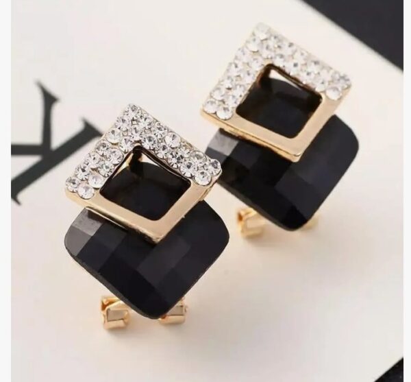 Shining Diva Fashion 18k Gold Plated Austrian Crystal Earrings for Women & Girls | Luxury Rhinestone Square Italian Designer Earrings | Latest Stylish Fancy Zircon Party Earring (10651-10652) SHANI - Image 2