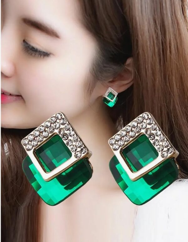 Shining Diva Fashion 18k Gold Plated Austrian Crystal Earrings for Women & Girls | Luxury Rhinestone Square Italian Designer Earrings | Latest Stylish Fancy Zircon Party Earring (10651-10652) SHANI - Image 6