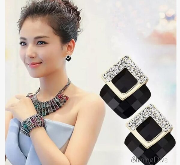 Shining Diva Fashion 18k Gold Plated Austrian Crystal Earrings for Women & Girls | Luxury Rhinestone Square Italian Designer Earrings | Latest Stylish Fancy Zircon Party Earring (10651-10652) SHANI - Image 8