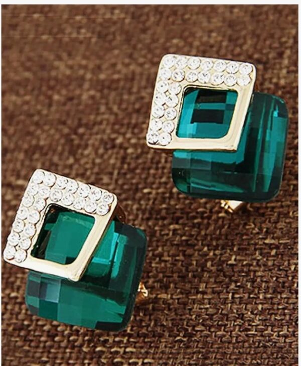 Shining Diva Fashion 18k Gold Plated Austrian Crystal Earrings for Women & Girls | Luxury Rhinestone Square Italian Designer Earrings | Latest Stylish Fancy Zircon Party Earring (10651-10652) SHANI - Image 3