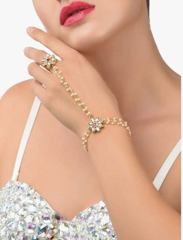 ZAVERI PEARLS Gold Tone Embellished With Pearls & Kundan Ring Bracelet For Women-ZPFK7415
10607-10608) SHANI - Image 7