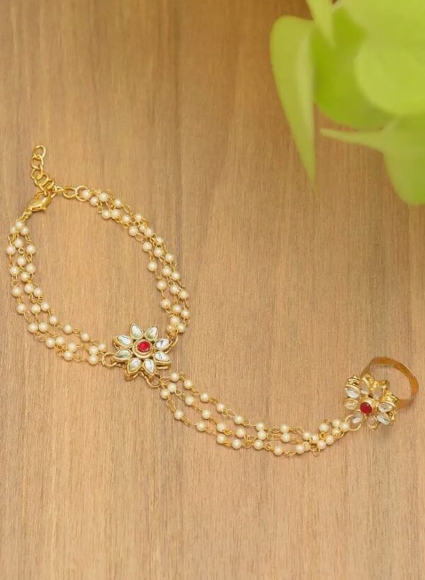ZAVERI PEARLS Gold Tone Embellished With Pearls & Kundan Ring Bracelet For Women-ZPFK7415
10607-10608) SHANI - Image 3