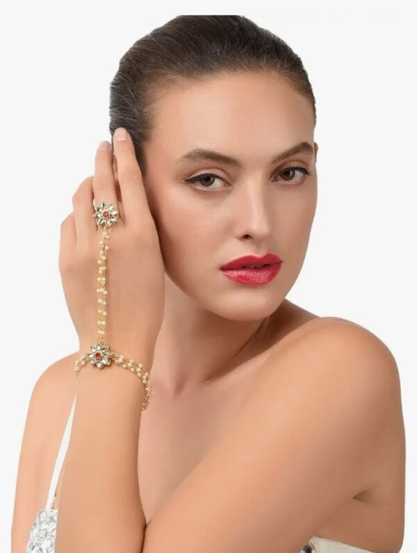 ZAVERI PEARLS Gold Tone Embellished With Pearls & Kundan Ring Bracelet For Women-ZPFK7415
10607-10608) SHANI - Image 5